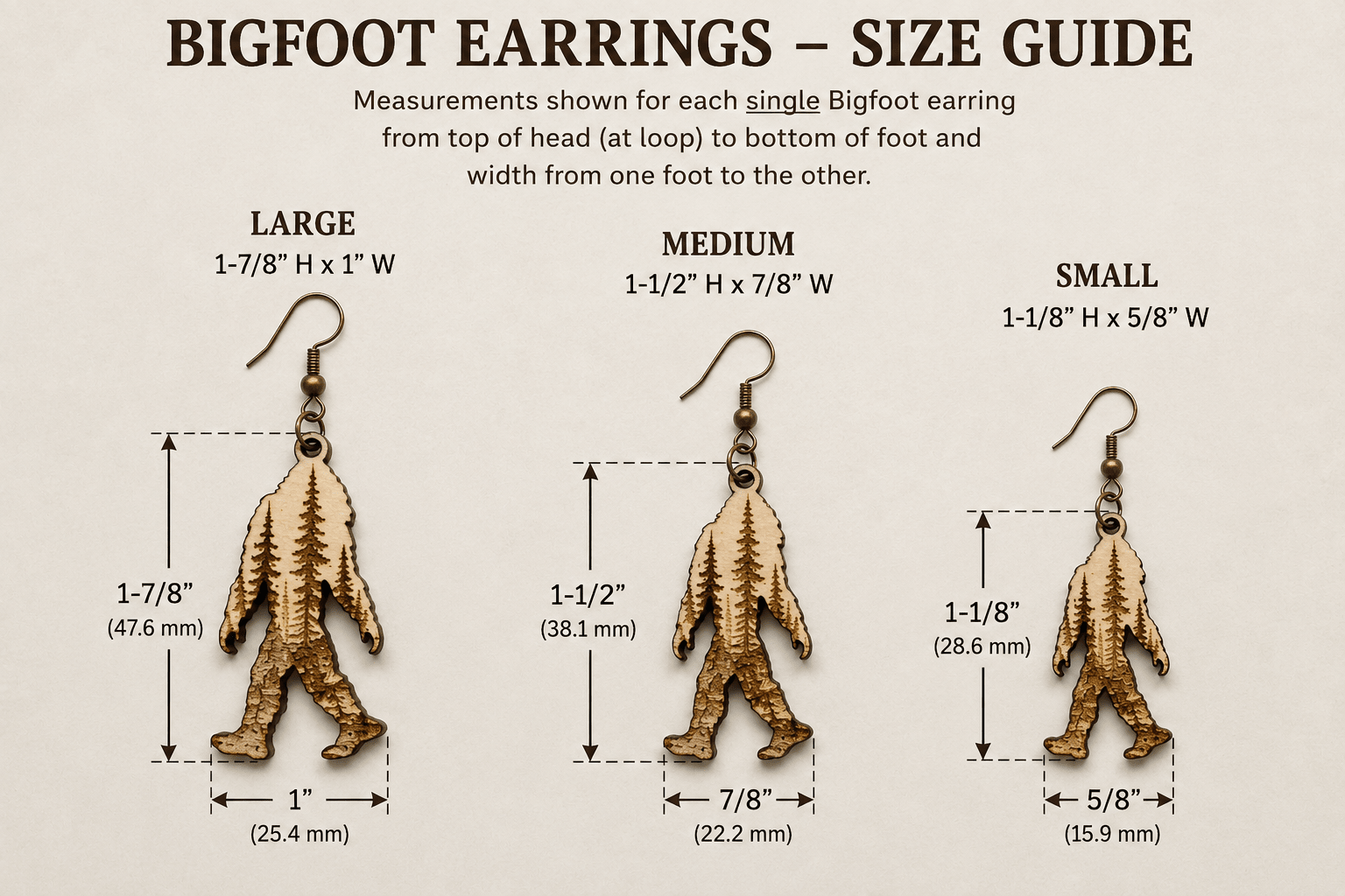 Bigfoot Wooden Dangle Earrings - BF Wear