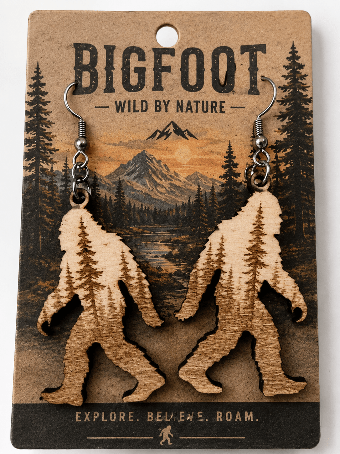 Bigfoot Wooden Dangle Earrings - BF Wear