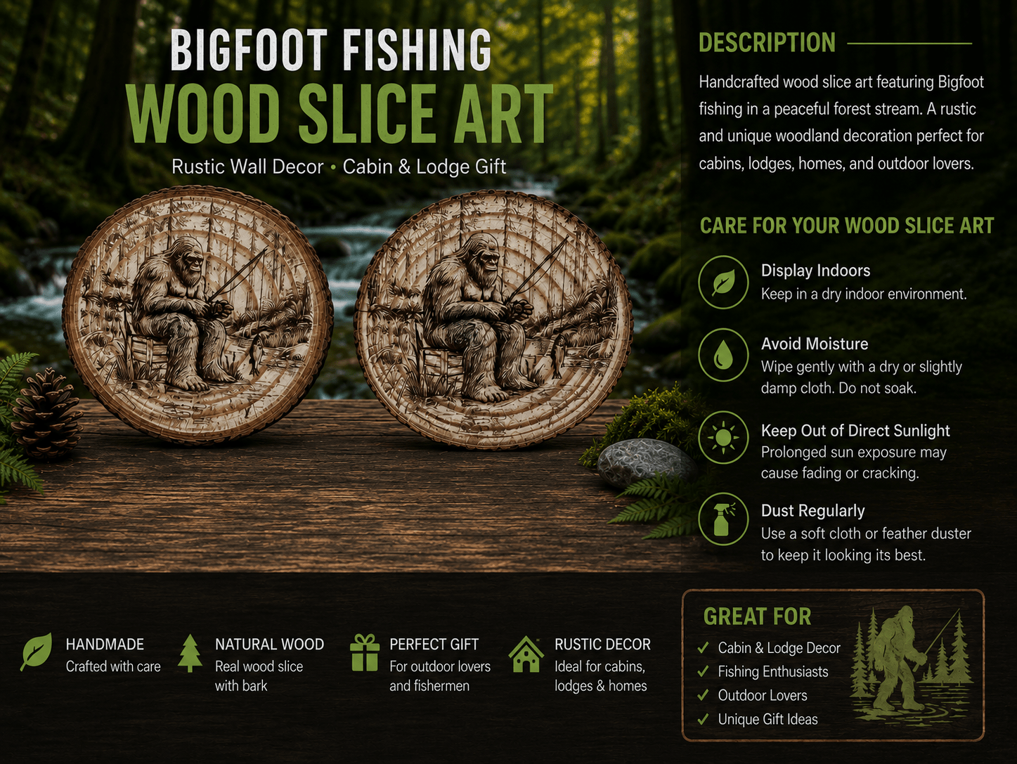 Relaxing & Fishing Natural Pine Coaster - BF Wear